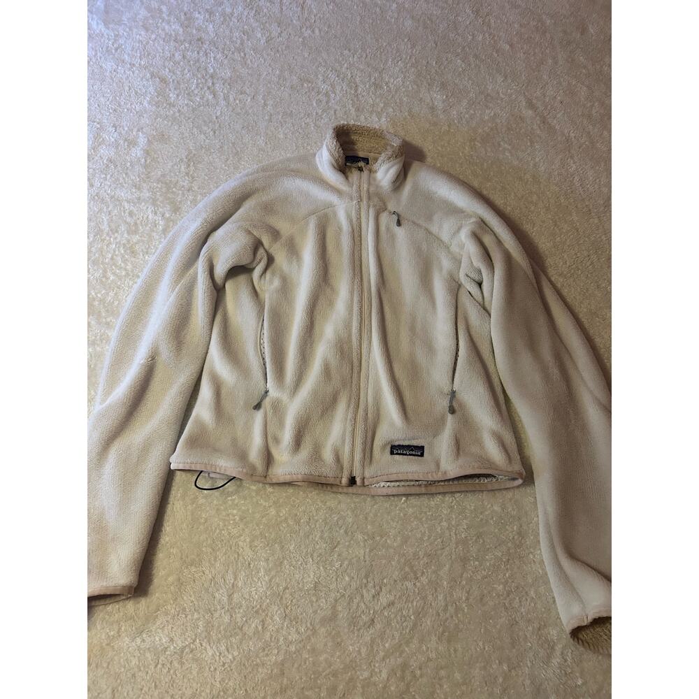 Patagonia Women White Fleece Fill Zip Jacket Size‎ S